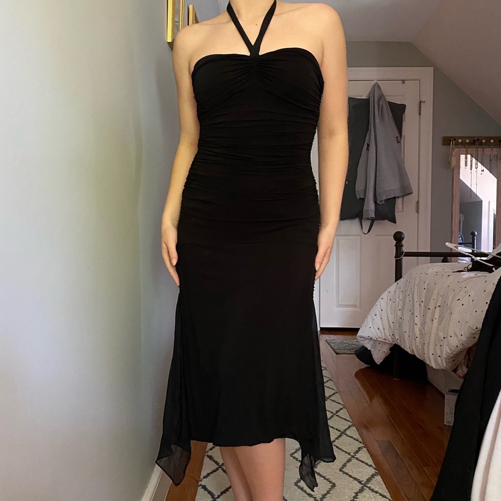 BCBG 90s/Y2k black halter midi dress